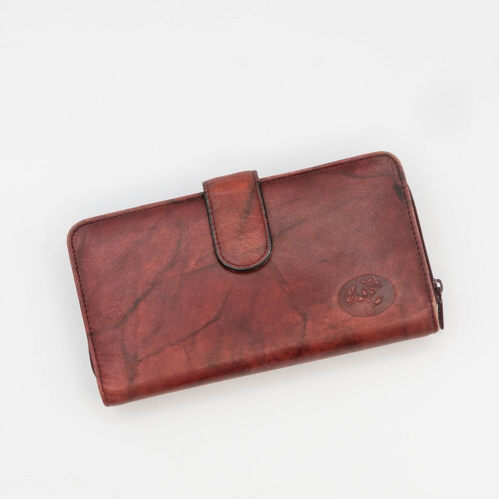 Vintage BUXTON Heiress Leather Zip Around Checkbook Wallet Brown Marbled Clutch